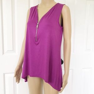 NWT Cable & Gauge Purple Sleeveless Zip Top M